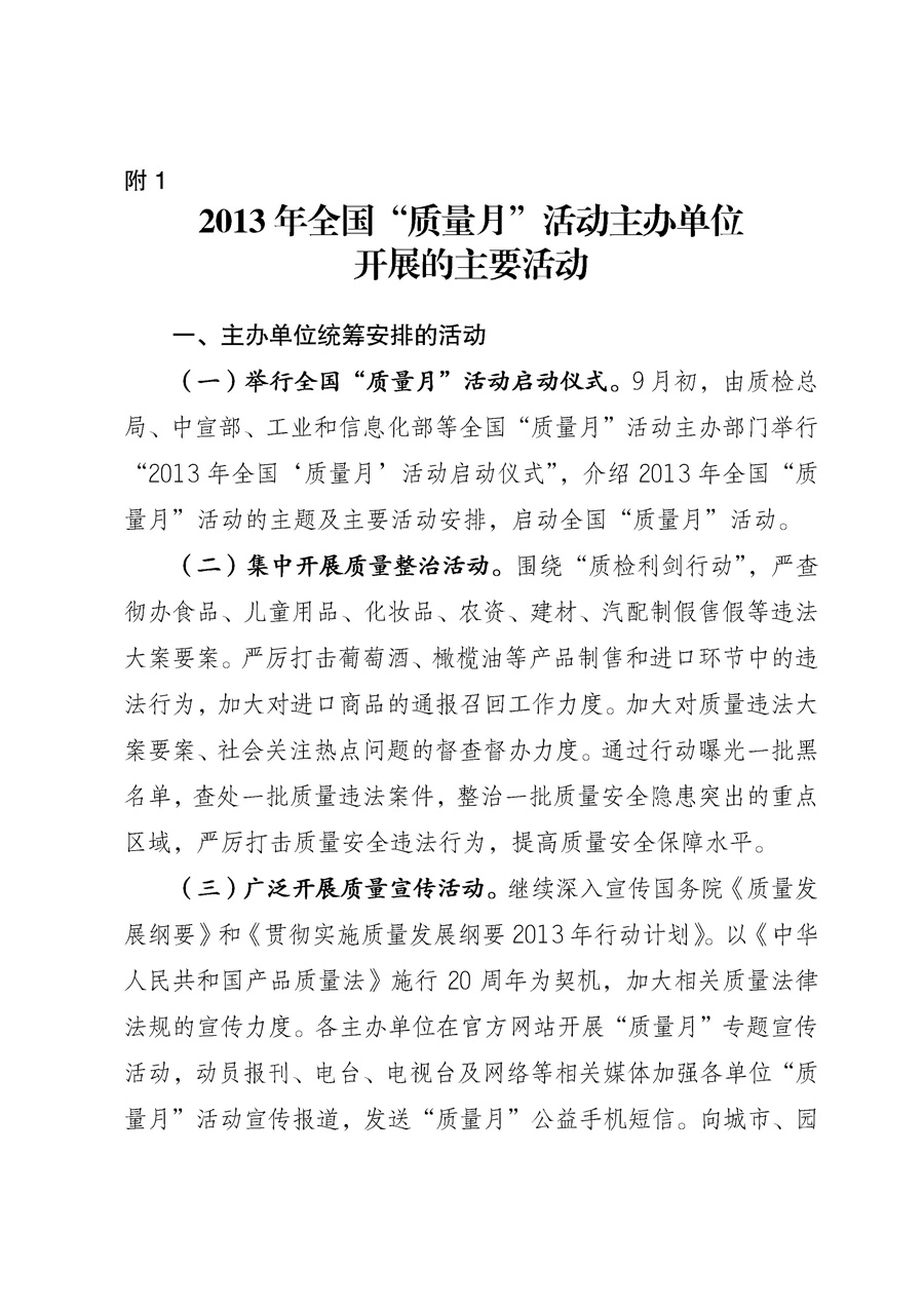 國(guó)家質(zhì)量監(jiān)督檢驗(yàn)檢疫總局《質(zhì)檢總局辦公廳關(guān)于征求<2013年全國(guó)&ldquo;質(zhì)量月&rdquo;活動(dòng)方案>意見(jiàn)的函》