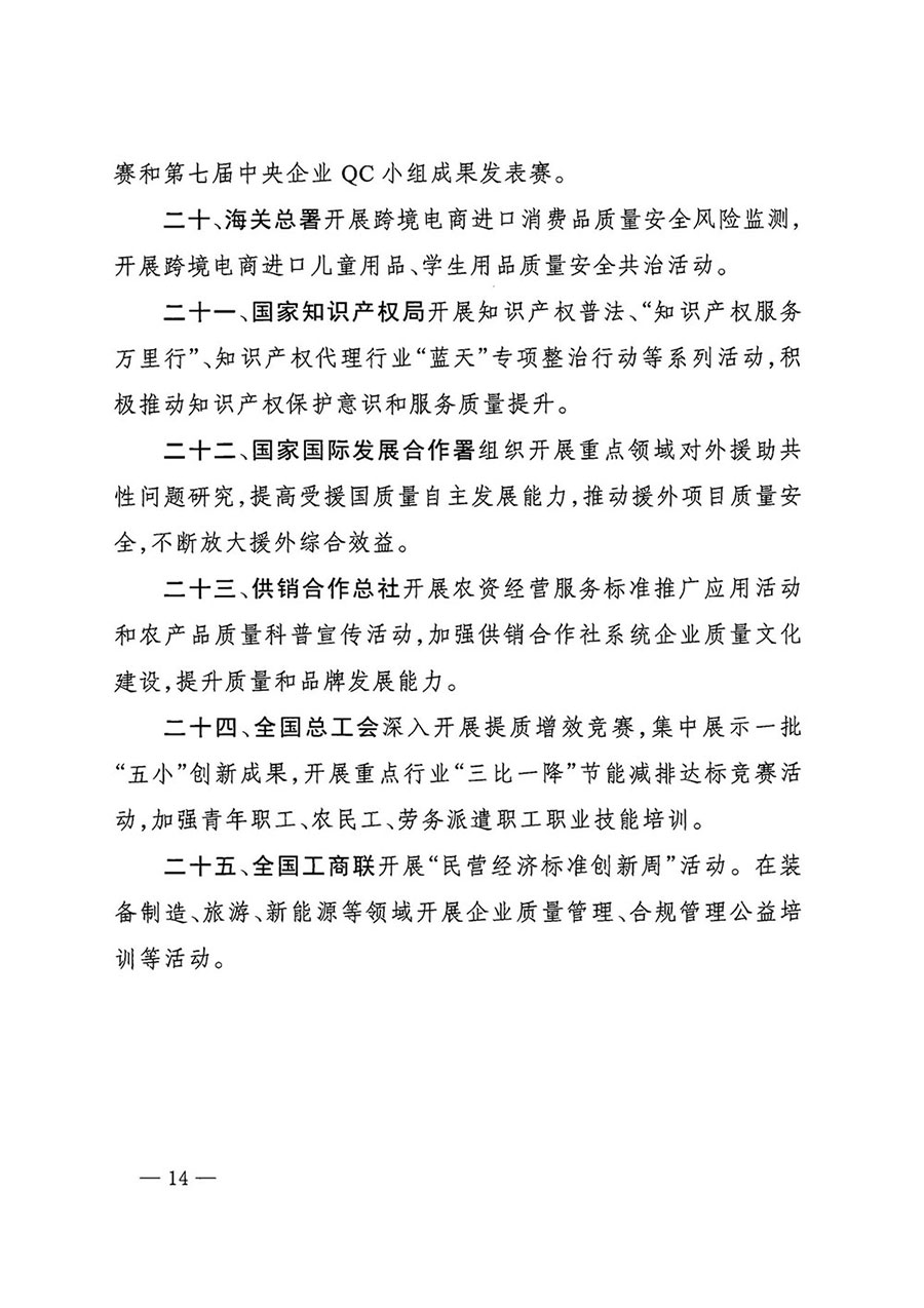 市場監(jiān)管總局等27個部門發(fā)布《關(guān)于開展2024年全國&ldquo;質(zhì)量月&rdquo;活動的通知》國市監(jiān)質(zhì)發(fā)〔2024〕74號